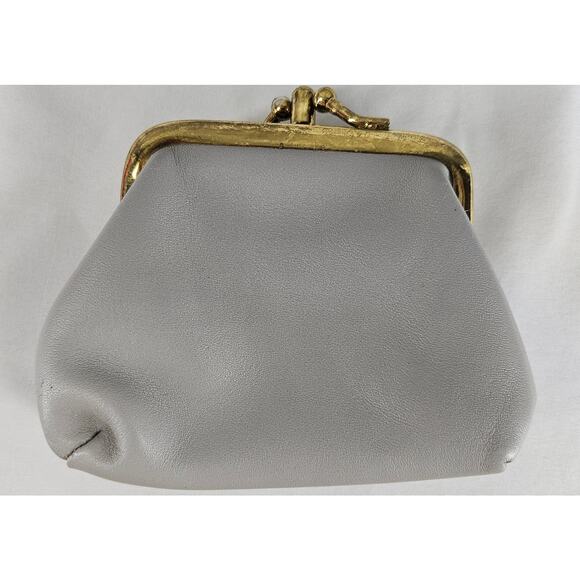AXIOM GRAY COWHIDE COIN PURSE BRASS KISS LOCK SNAP CLOSURE VINTAGE STYLE - Picture 2 of 8